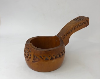 Vintage Wooden Bowl, Wooden Carved Ladle, Wooden Tableware, Handmade, Kitchen Decor, Rustic Style, USSR 1960