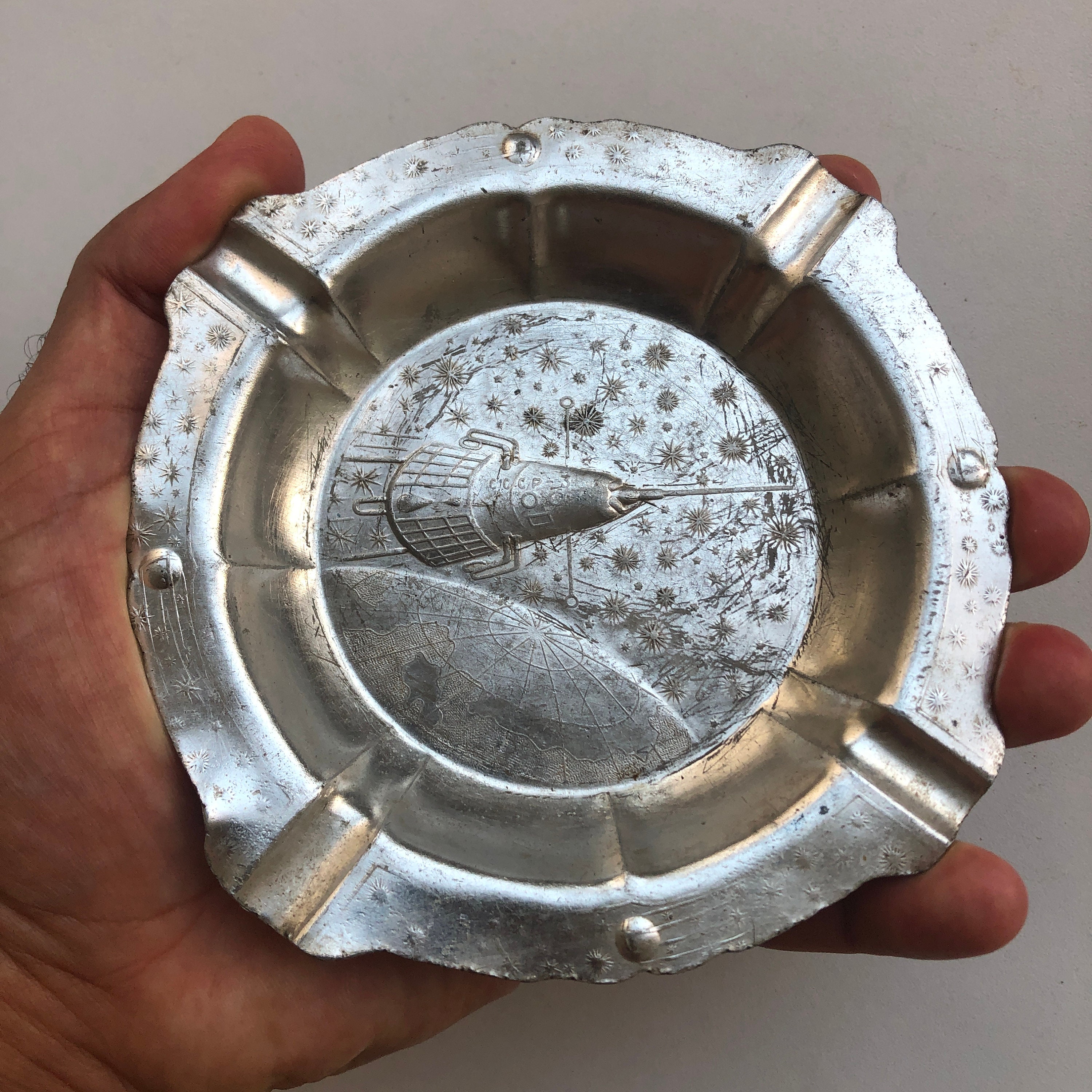 Vintage Ashtray, Aluminum Ashtray, Sputnik 3, Soviet Space