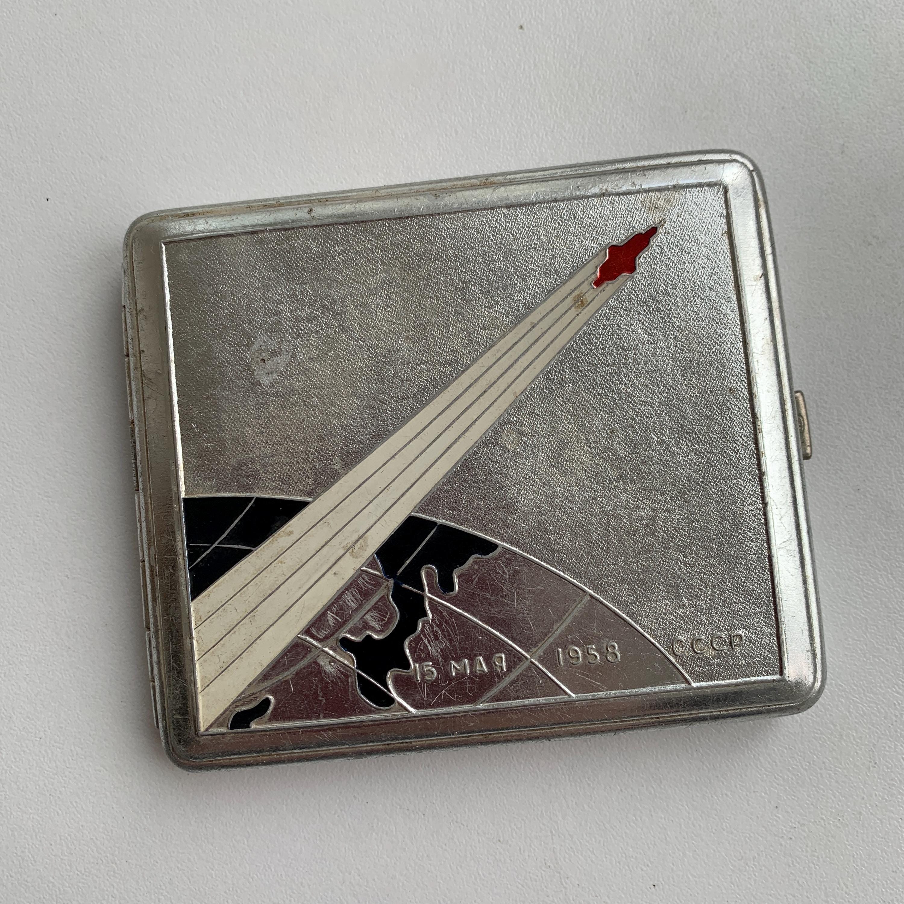Vintage Cigarette Case, Sputnik, Soviet Cigarette Case, 1950s Cigarette Case,  Space Theme, Tobacco Accessories, Gift for Him, Men's Gifts,