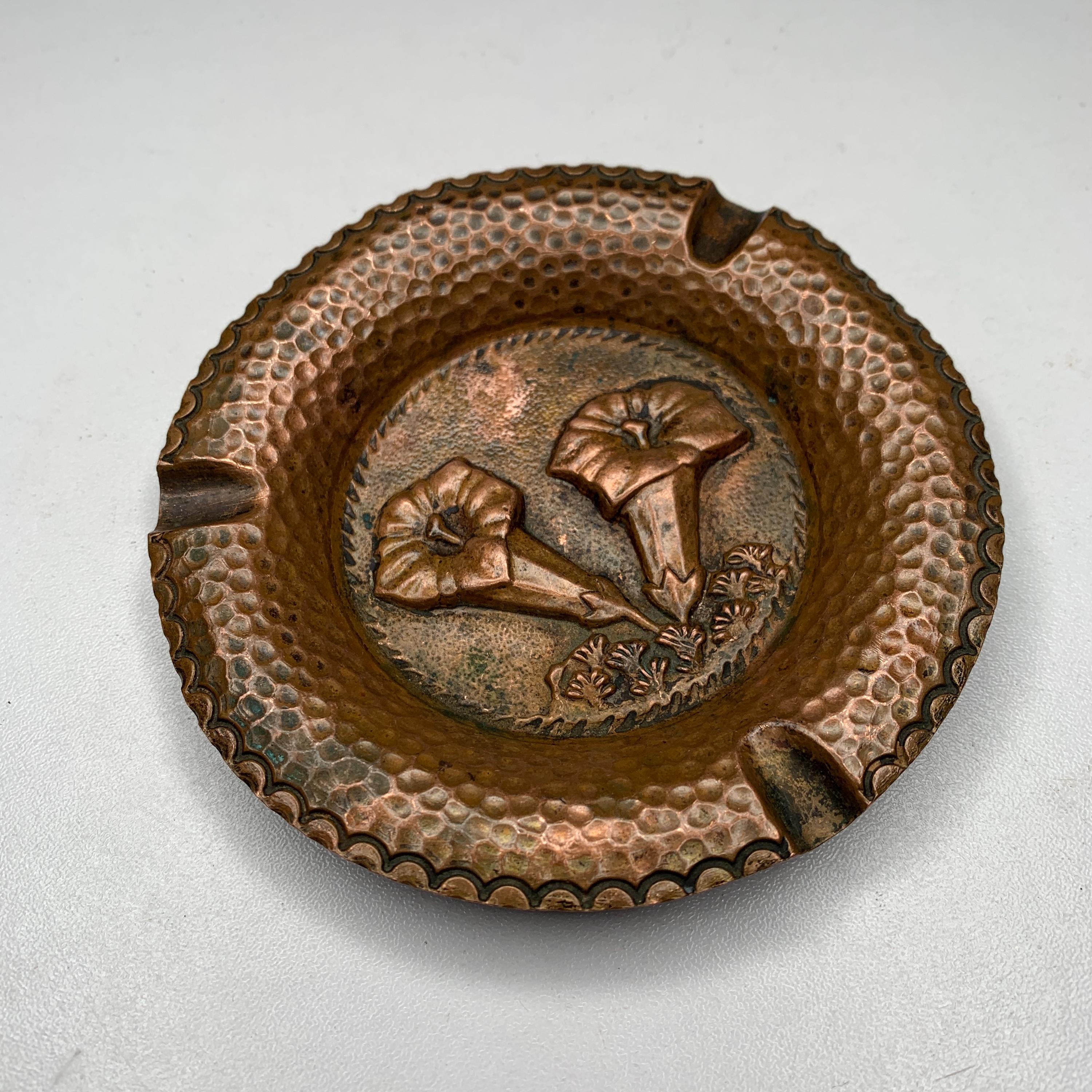 Vintage Ashtray, Copper Ashtray, Flowers, Small Ashtray, Smoking