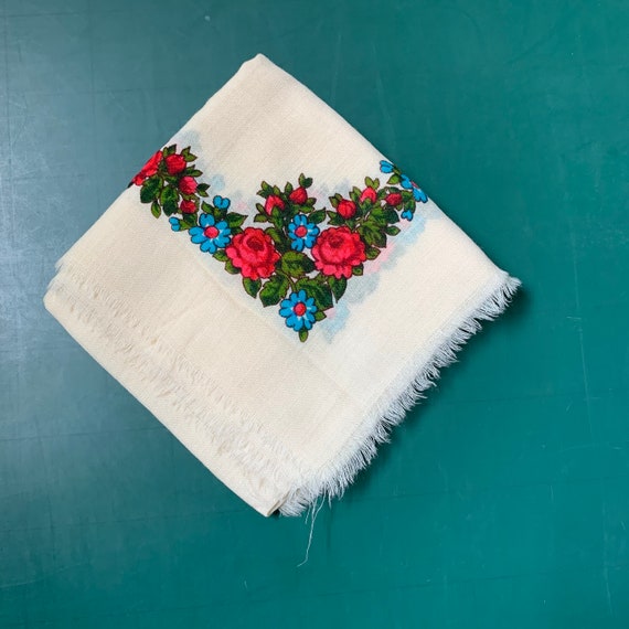 Vintage woolen shawl of Soviet women with floral … - image 5