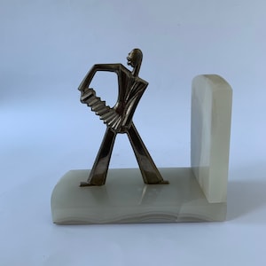 Vintage Bookend &quot;Musician - accordionist&quot;, Art Deco,Decorative stand for books made of natural stone, Marble, Table decor,Table decoration