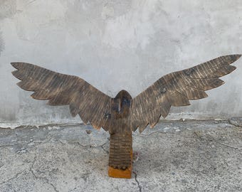 ヴィンテージ木製鷲、大きな鷲の置物、彫刻彫刻、手作り、鷲の装飾、鳥