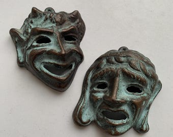 Máscara de teatro vintage, tragedia y comedia, Melpómene y Talía, teatro griego, rostro en la pared, decoración de pared, idea de regalo,