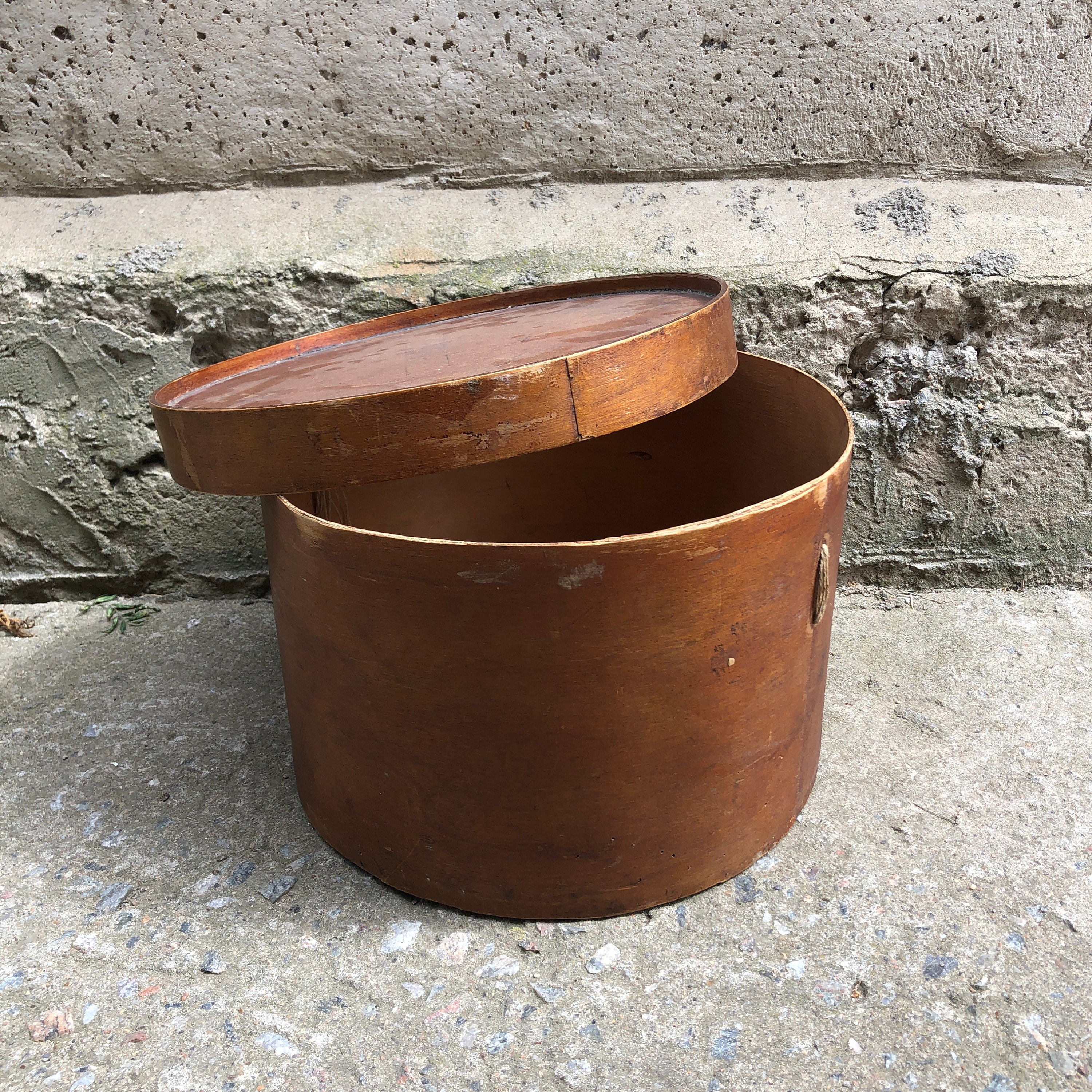 Nesting / Stacking Set of 2 Antique Wooden Hat Boxes W/ 