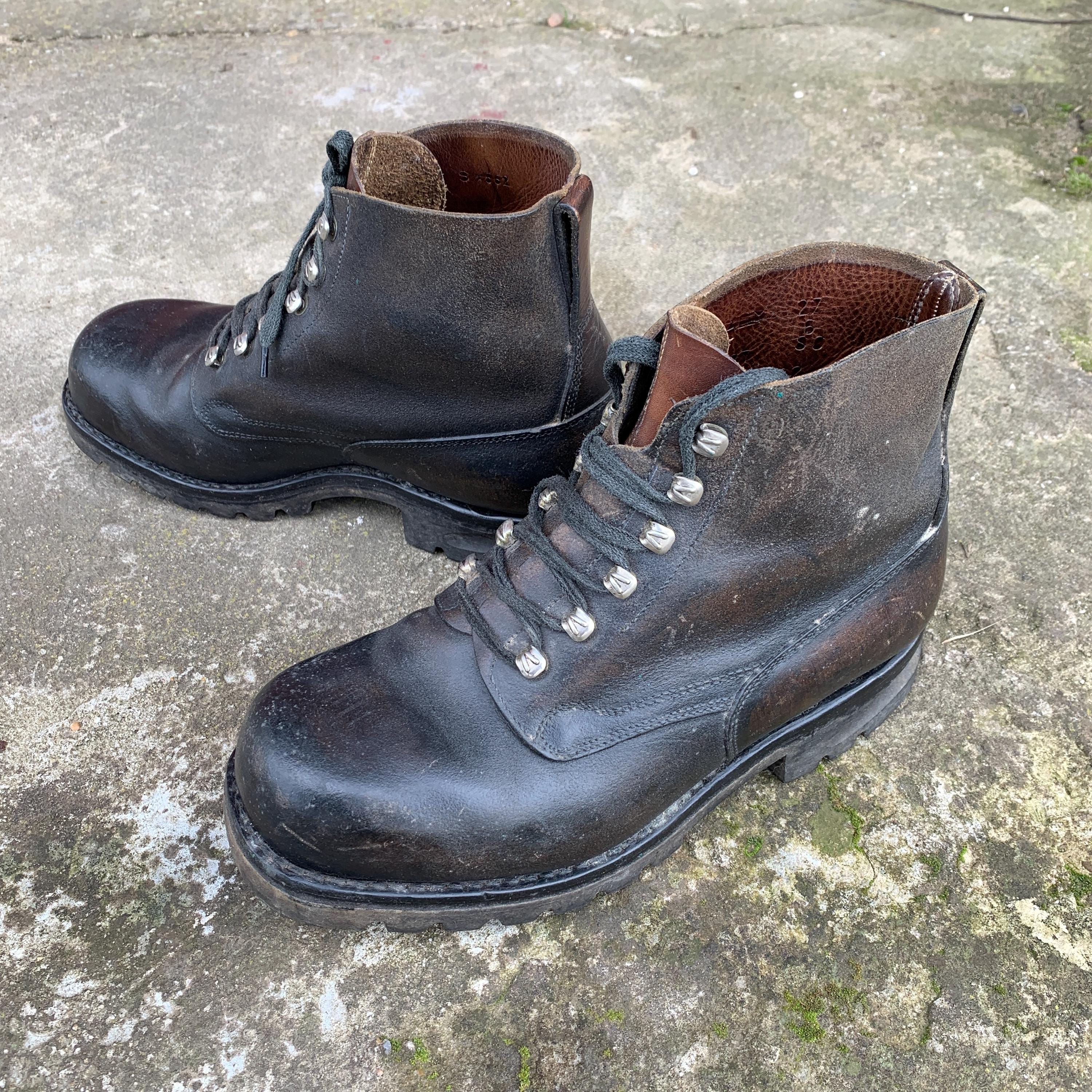 Vintage Army Boots, Bally Mountain Boots, Swiss Army, Black Boots