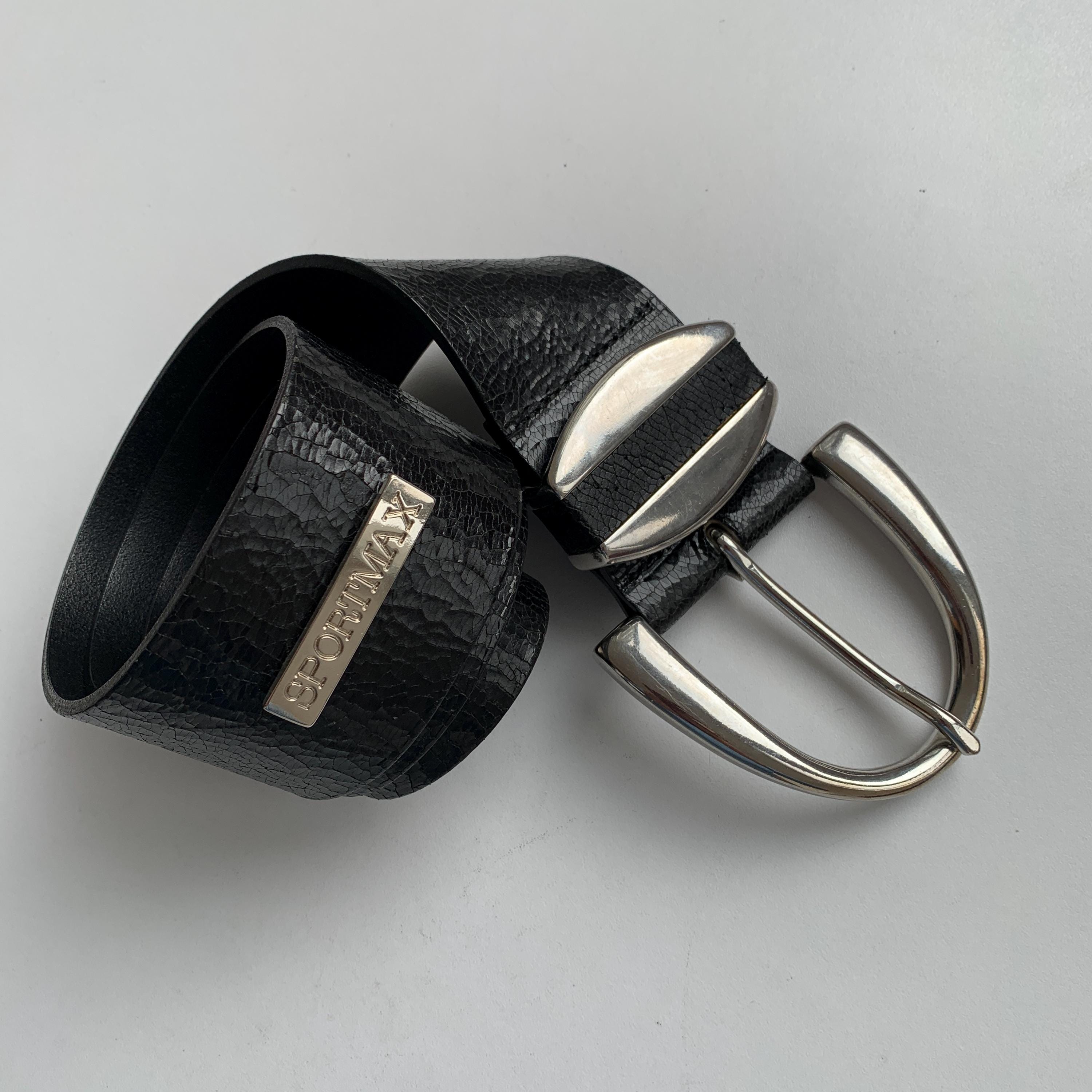 Vintage Leather Belt, Sportmax, Wide Belt, Waist Belt, Black 