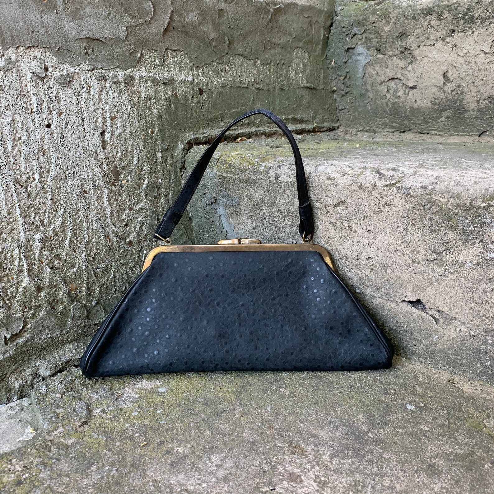 Vintage bag in the style of the 60s Reticule Black handbag | Etsy