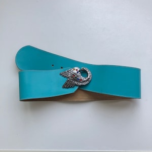 Vintage Wide Belt, Waist Belt, Blue Leather Belt, Women Belt, Women Accessory, Fashion Belt, Vintage Gift