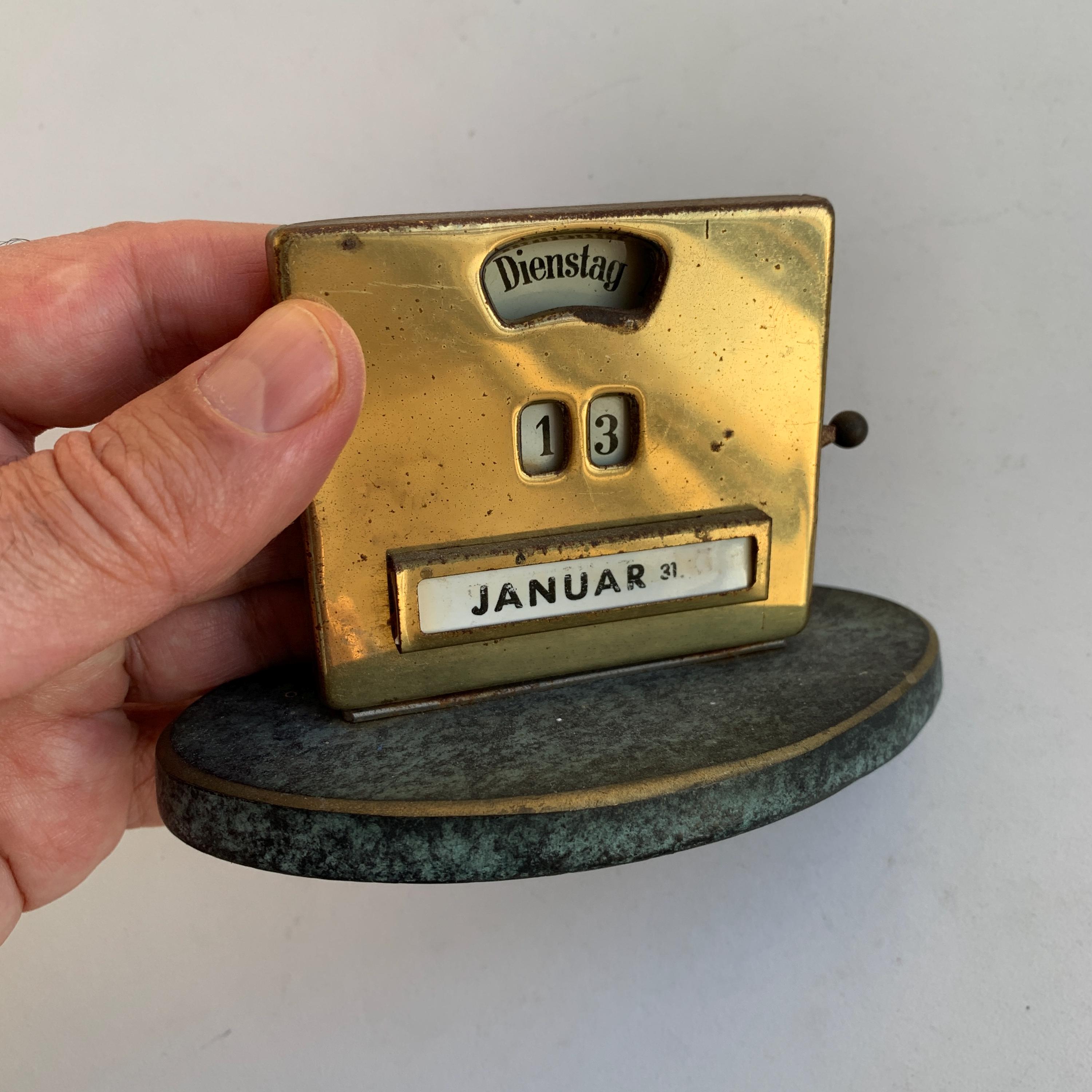 Vintage Desk Calendar, Mechanical Calendar, Bronze Calendar