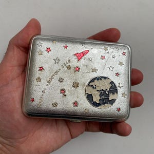 Vintage cigarette case, Sputnik, Soviet cigarette case, 1960s cigarette case, Space theme, Tobacco accessories, Vintage gift for him,