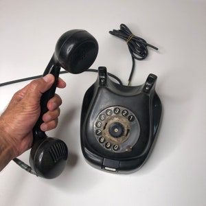 Vintage telephone, Black rotary telephone, carbolite telephone, Desk telephone, Retro telephone, Industrial decor, USSR 1962,