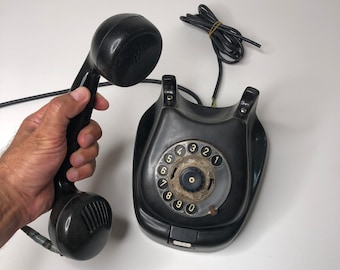 Teléfono vintage, teléfono de disco negro, teléfono de carbolita, teléfono de escritorio, teléfono retro, decoración industrial, URSS 1962,