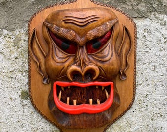 Vintage Devil Mask, Devil Face, Handmade, Wooden Devil, Wall Decor, Devil Decor, Halloween Gift, Vintage Gift, Gift Idea