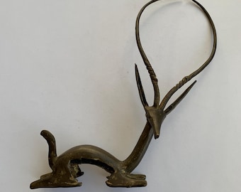Vintage Bronze Figurine, Seated Antelope, Gazelle Sculpture, African Art, Tabletop Decor, African Decor, Home Decor, Gift Idea,