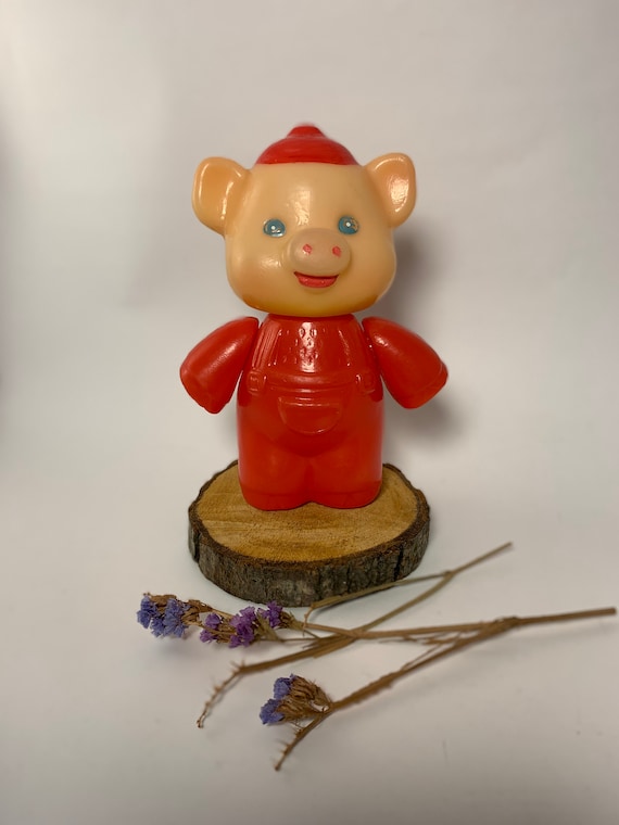 Piglet Vintage Toy of the USSR 70, Soviet Plastic Toy, Old Toy