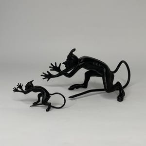 Vintage Devil Sculpture, Cast Iron Devil Pair, Big and Small Devil, Soviet Devil Statue, Desktop Decor, Home Decor, Vintage Gift