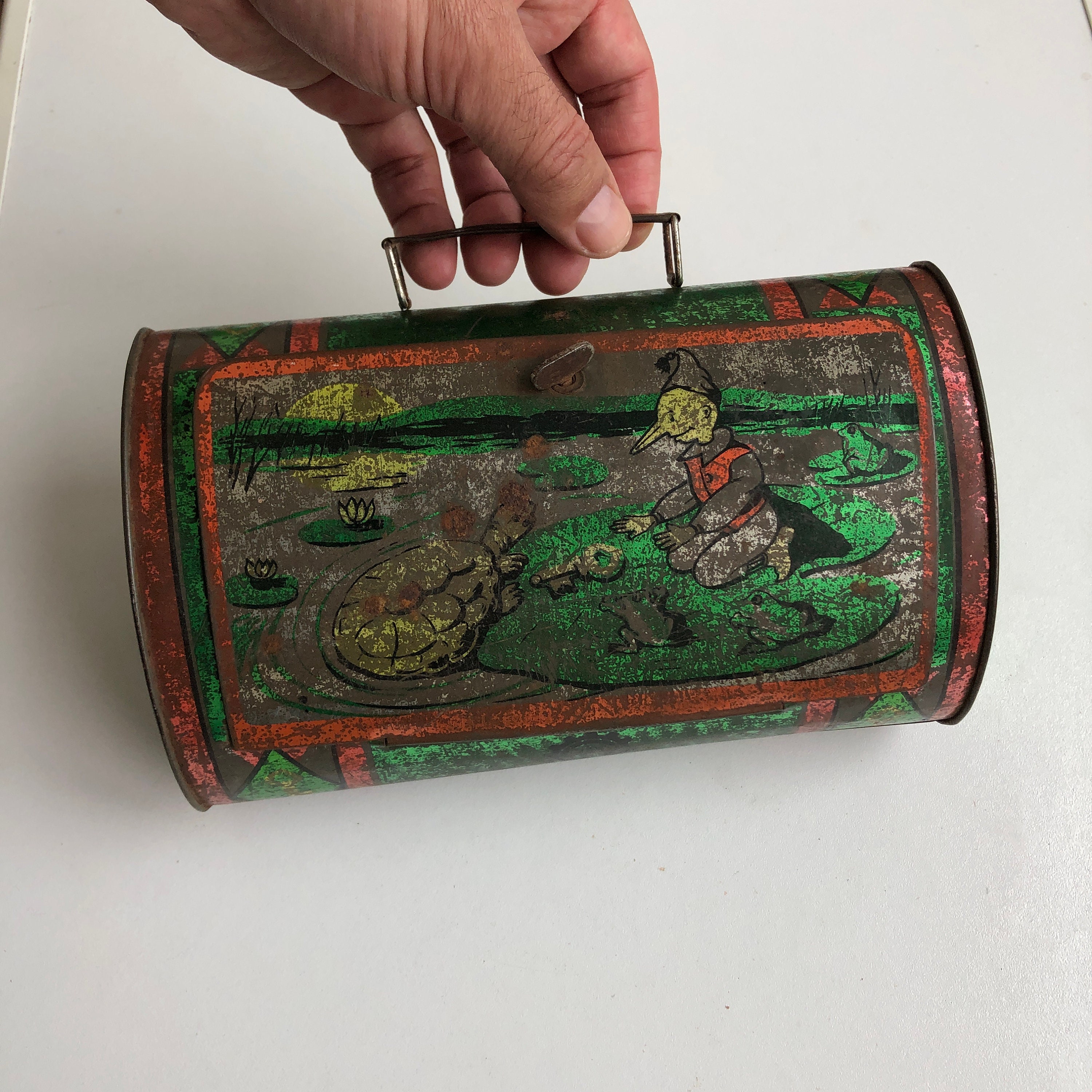 Vintage Lunch Box, Soviet Tin Box, Children's Metal Suitcase, Oval