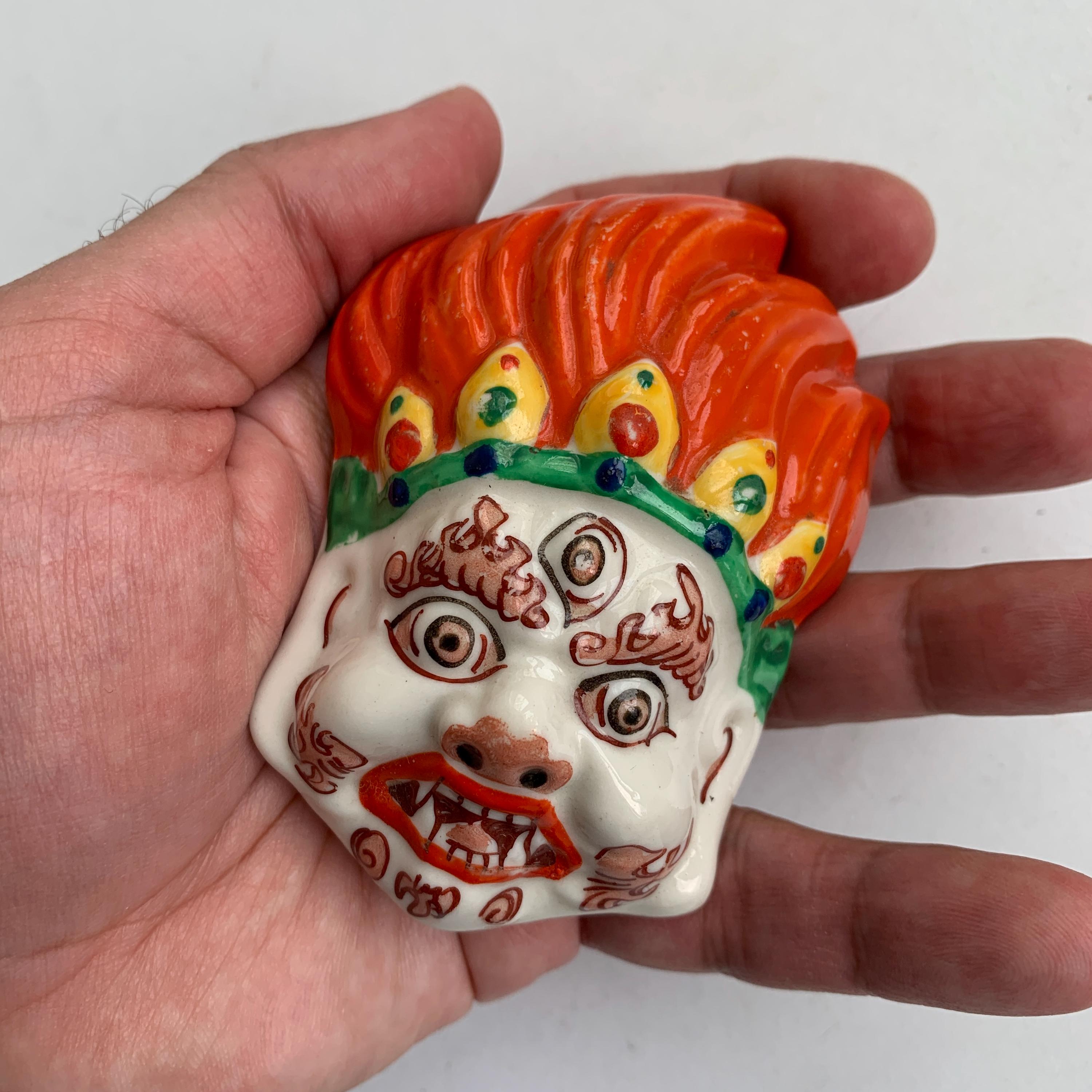 Vintage Mask, Mongolia, God of Fire, Porcelain, Brands, Hand-painted, Souvenir, Wall mask, Wall decor, Collectibles, Mongolia 60s