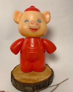 Piglet Vintage Toy of the USSR 70, Soviet Plastic Toy, Old Toy