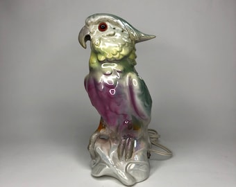 Vintage Porcelain Parrot, Electric Porcelain Night Light,Retro Lamp , GDR 60 E ,Parrot Figurine, Home Decor, Collectible Porcelain