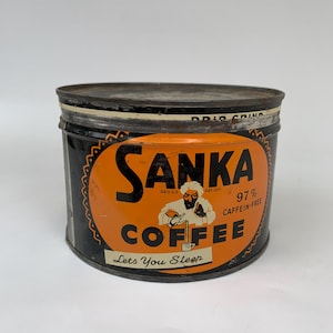 Vintage Tin Can, Sanka Coffee, Collectible Tin, Round Tin Can, Rare Tin Can, Collector Gift, Coffee Shop Decor, Country Kitchen Vintage Gift
