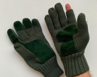 Vintage Military Gloves, Greening Mitten Gloves, Wool Gloves, Winter Knitted Gloves, Shooter Gloves, Size 8 1/2, Gift Idea, Military Gift