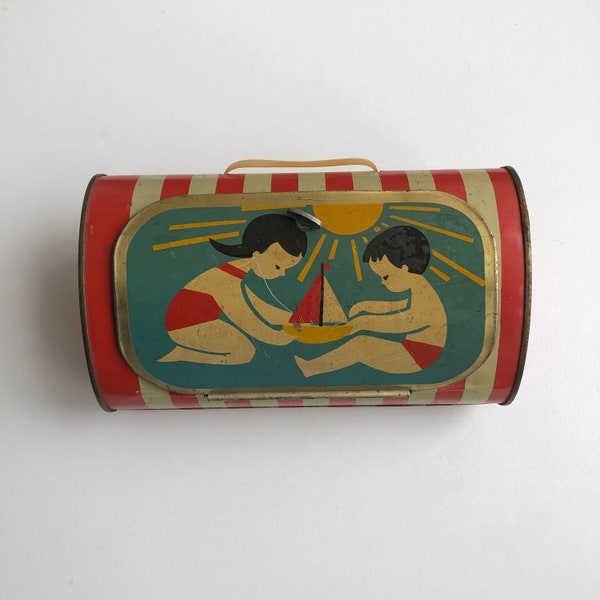 Vintage lunch box, Soviet tin box, Children's metal suitcase, Oval box, Toy bag, Rare box, Collector's box, Christmas gift, Vintage gift,