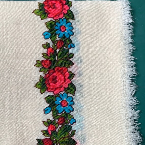 Vintage woolen shawl of Soviet women with floral … - image 4