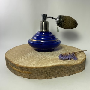 Old perfume bottle, ART Deco, Blue glass, Vintage 50s, Hairdressing decor, Collectibles
