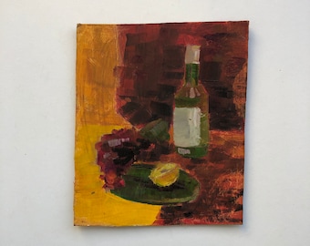 Vintage still life, Oil painting, Miniature still life, Wall decor, Country house, Housewarming gift, Cardboard, Oil, 1990