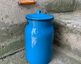 Vintage Enameled 3 Liter Can, Soviet Blue Milk Bucket,milk Jug
