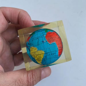 Vintage Miniature Globe, Desk Souvenir, Paperweight Globe, Cube Paperweight, Earth Globe, Gift Idea, Vintage Gift,