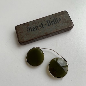 Vintage Sun Glasses, Round Glasses, Dark Glasses, Glasses Clip On, Service Glasses, German glasses DIENST-BRILLE, Retro Glasses,