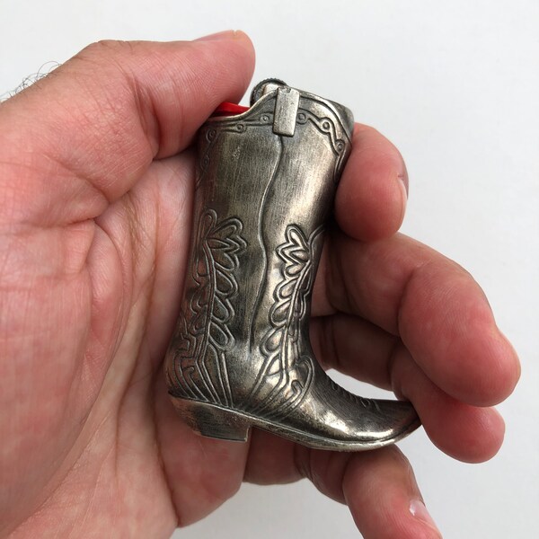 Vintage Lighter Case, Cowboy Boot, Lighter Metal Case, Pocket Lighter, Tobacco Accessory, Gift for Him, Vintage Gift,