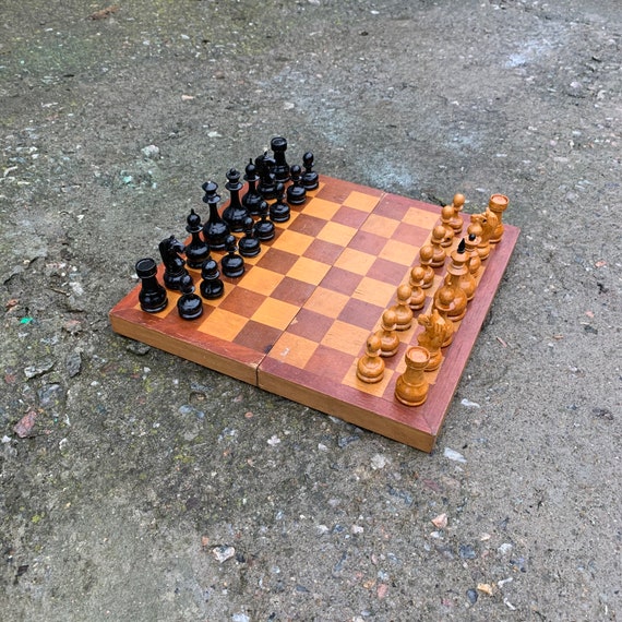 Vintage oud houten schaken Sovjet-bordspel Etsy België