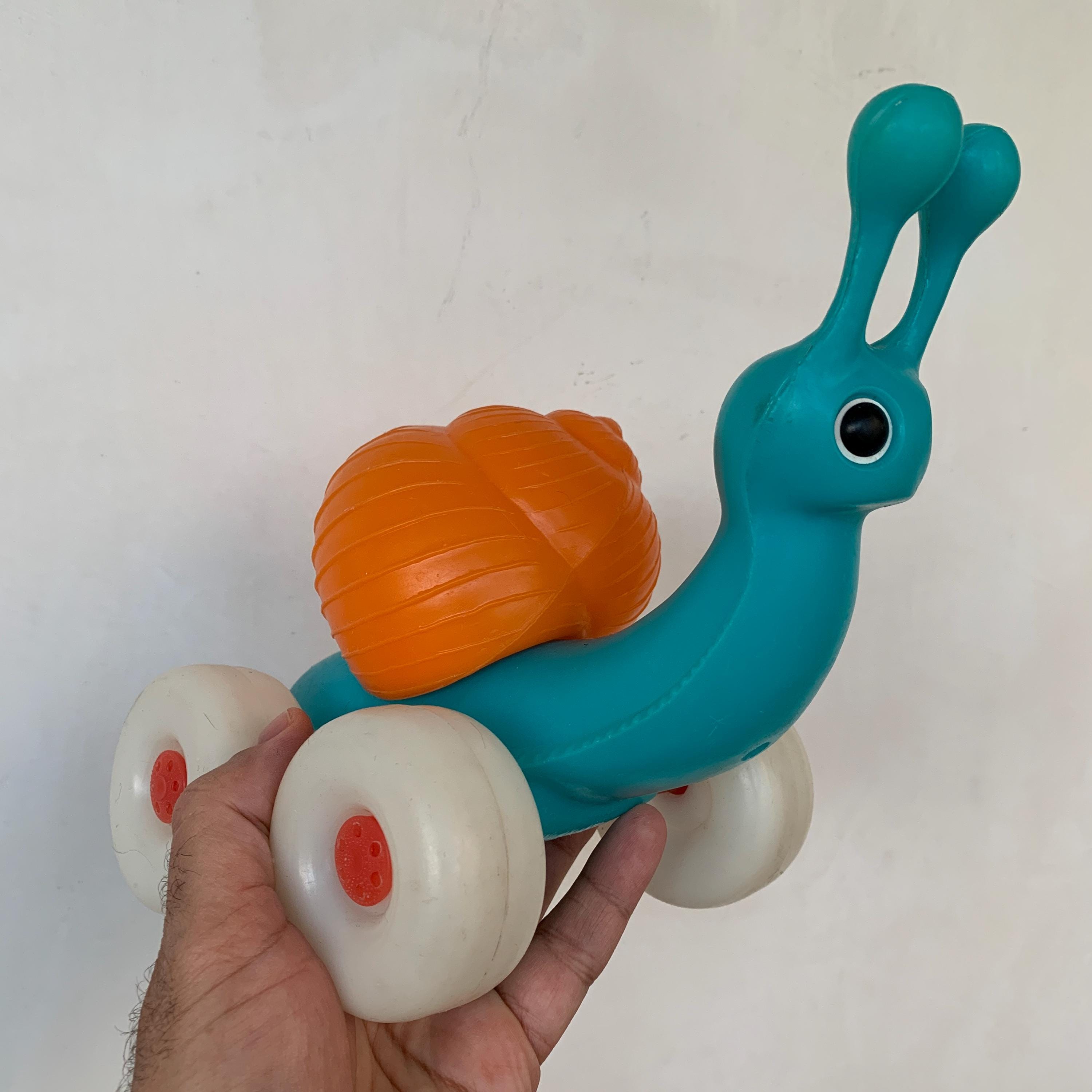 Soviet Toy Snail, Vintage Toy, Snail on Wheels, Plastic Snail