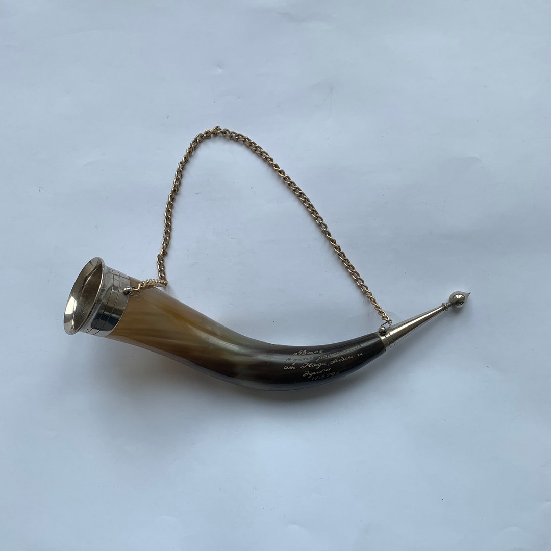 Viking Big Horn 28 Cm, Swirling, Vintage Drinking Horn, Natural