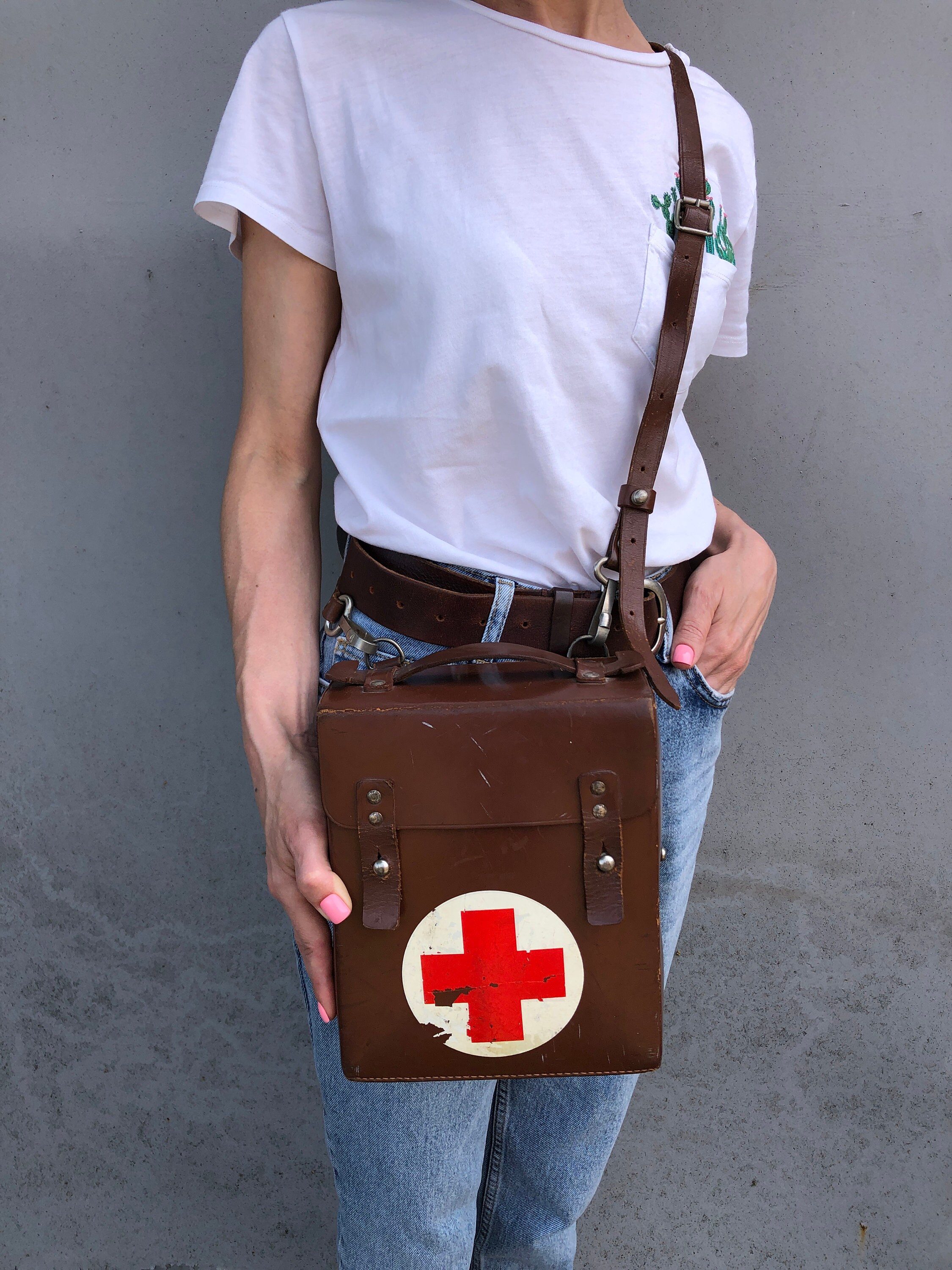 ヴィンテージ救急キット、医療バッグ、赤十字、医療用ショルダーバッグ