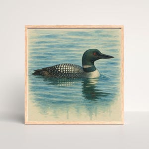 Common Loon Watercolor Print | Lake Bird Wall Art | Rustic Cabin Digital Download | Northern Waterfowl Decor