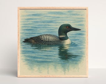Common Loon Watercolor Print | Lake Bird Wall Art | Rustic Cabin Digital Download | Northern Waterfowl Decor