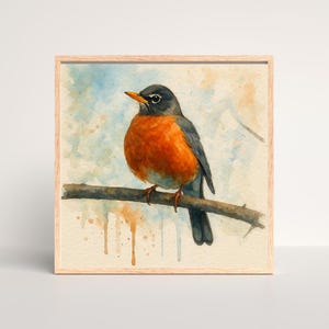 American Robin Watercolor Print | Spring Songbird Wall Art | Red-Breasted Bird Digital Download | Garden Nature Decor
