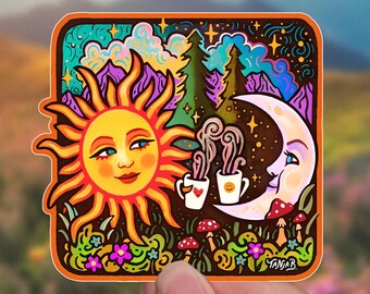 Hot Cuppa // RARE STICKER  // Vinyl 3" - Sun & Moon, Teatime, Coffee Time