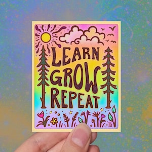 Autocollant LEARN GROW REPEAT // Autocollant en vinyle groovy // Art motivant et dynamique