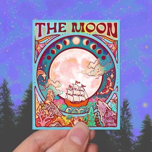 LA LUNE // Sticker extérieur résistant aux intempéries // Vinyle 4"-- sirène, loup, bateau, vagues et nature