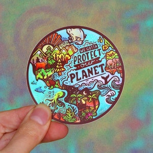 PROTECT OUR PLANET // Weatherproof Outdoor Sticker // Vinyl 3"- Animals, Globe, Waves & Nature