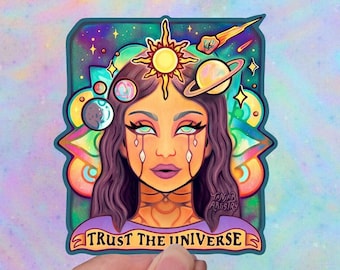 TRUST THE UNIVERSE // Weatherproof Outdoor Sticker // Vinyl 3.4" - Astrology, Cosmic, Goddess