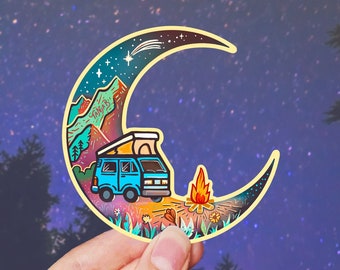 OVER THE MOON // Weatherproof Outdoor & Vanlife Sticker // Vinyl 3" - Bonfire, Camper, Nature and Scenery