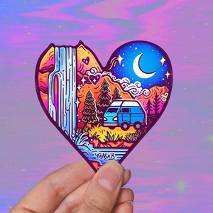 Pegatina de corazón // Pegatina de vinilo de amor cósmico // Arte de observación de estrellas de Vanlife