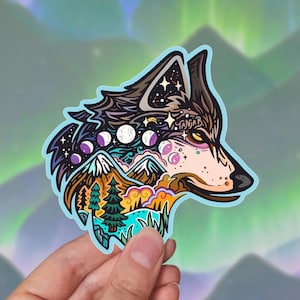 WOLF Sticker // Lunar Vinyl Sticker // Animal Spirit Moon Art